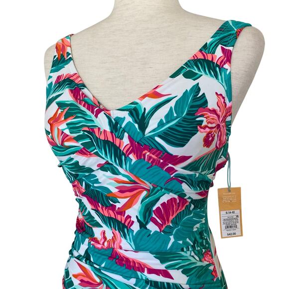 NEW KONA SOL Tropical Floral One Piece Swimsuit Small Colorful Full Coverage - Picture 2 of 7
